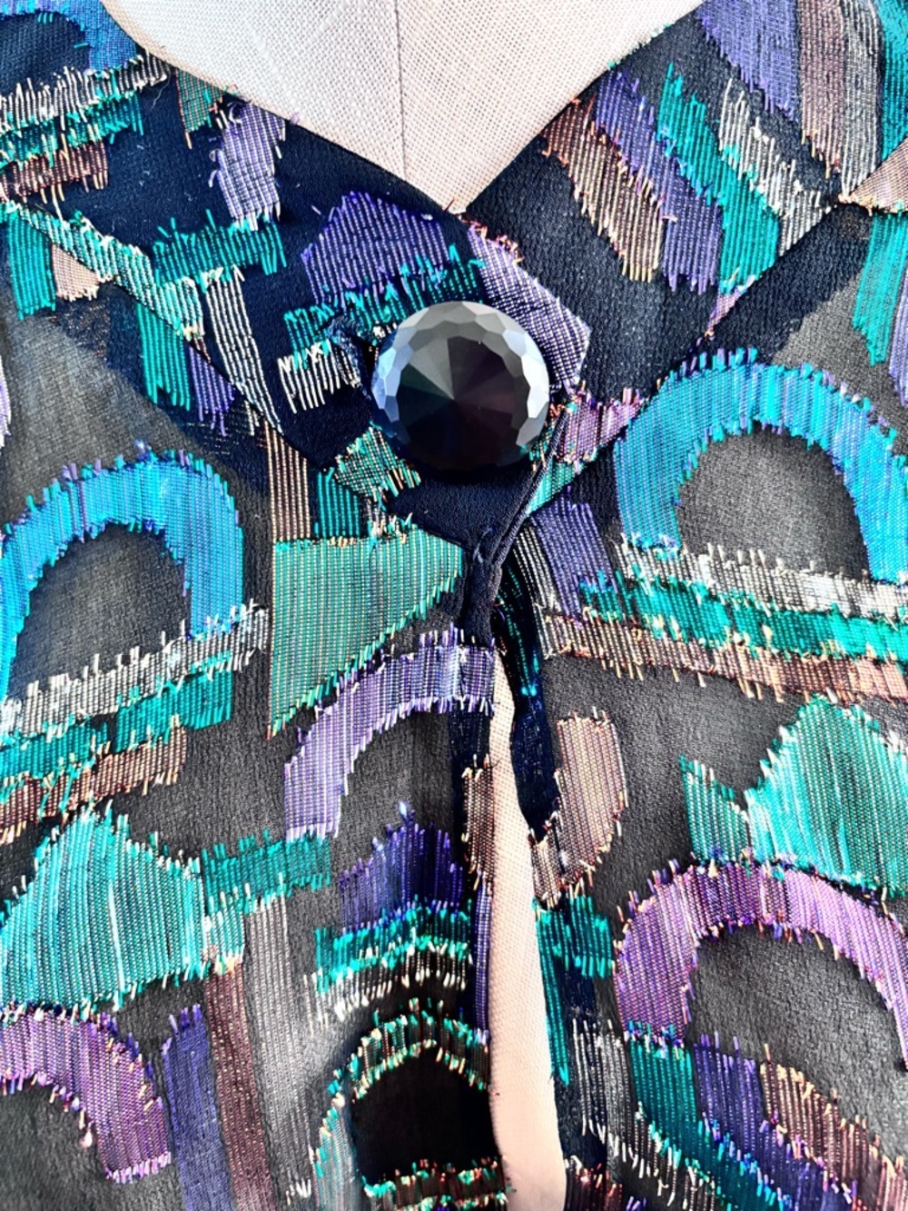 80s VTG A.C. Sport Multicolor Retro Short/Cropped Metallic Sheer Jacket Blouse - Picture 2 of 10